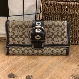 Coach Signature Jacquard w/ Leather Trim Wallet